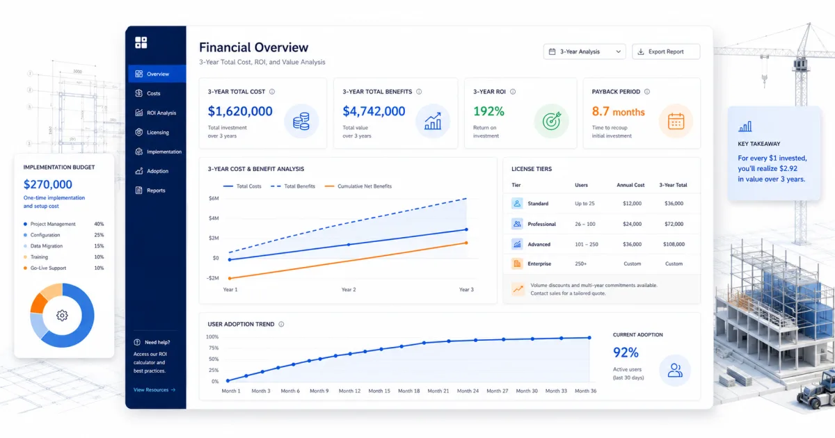 construction management software pricing construction software dashboard and decision guide