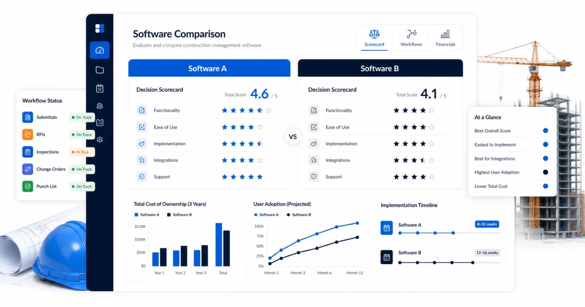 construction software vendor evaluation construction software dashboard and decision guide